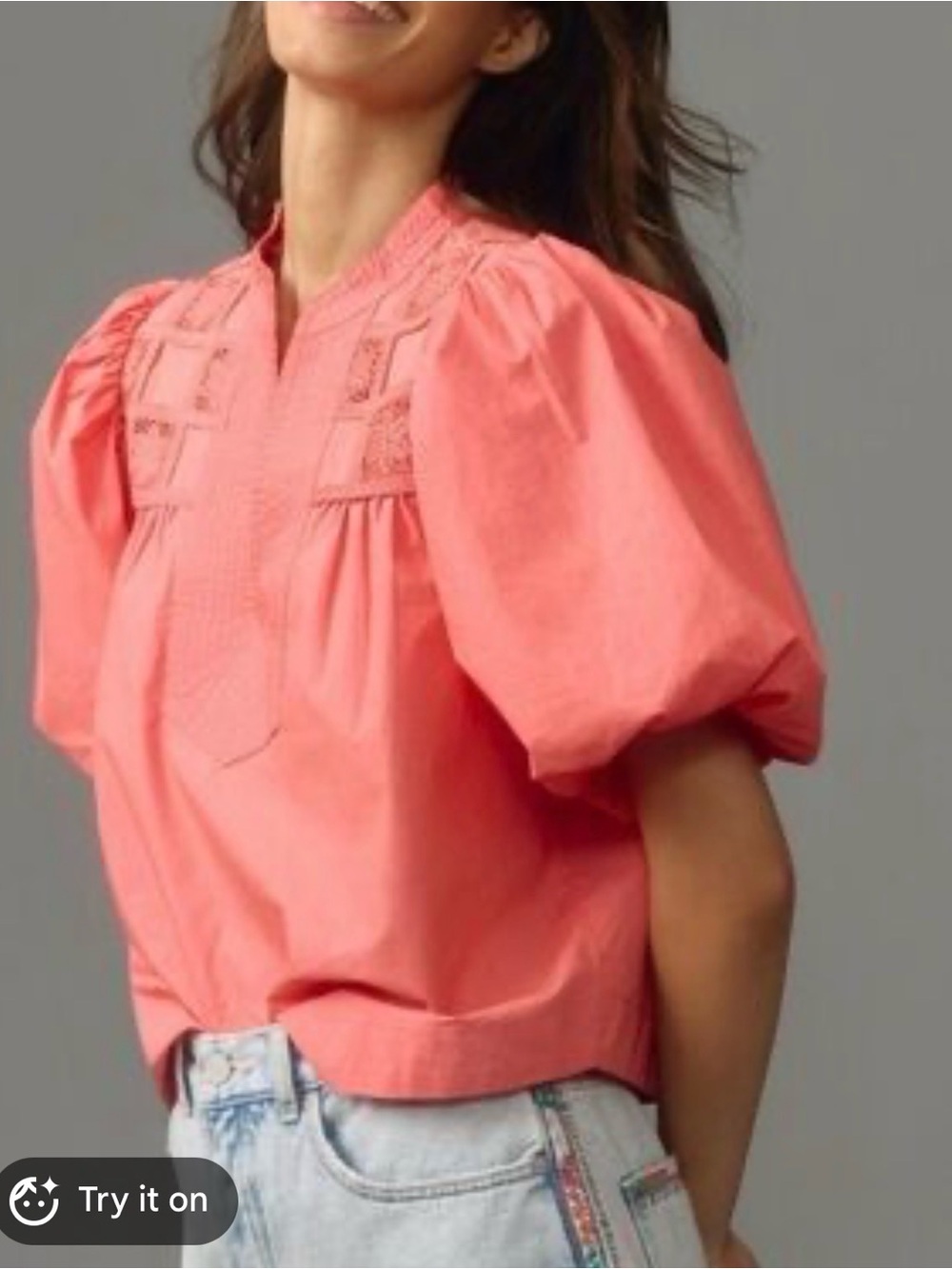 Anthropologie Puff-Sleeve Blouse in Coral Pink